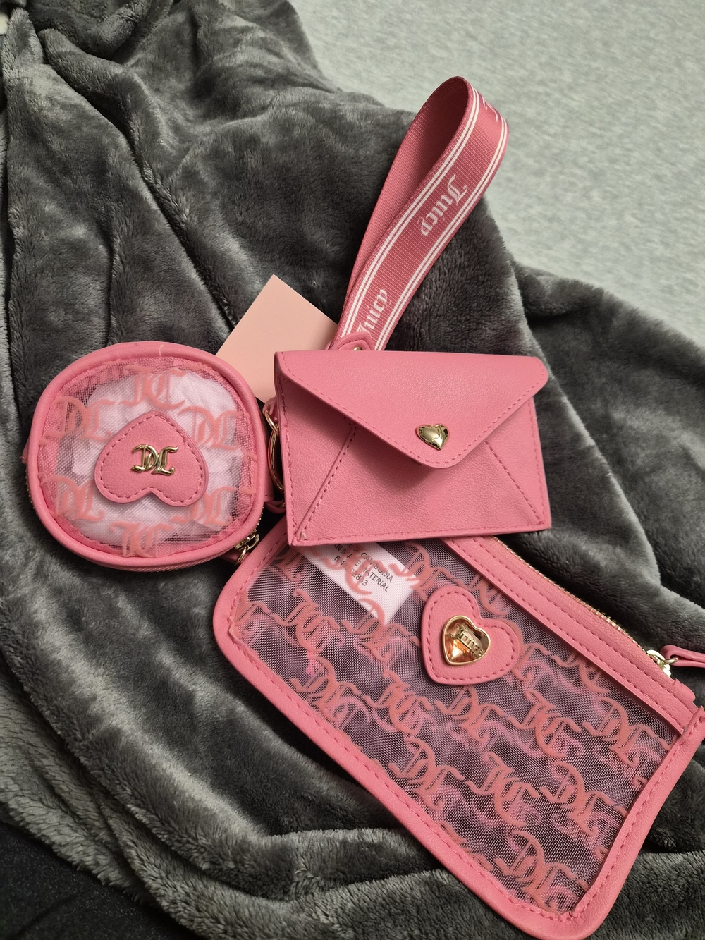 Pink Monogram Mesh Wristlet Set with Heart Accents